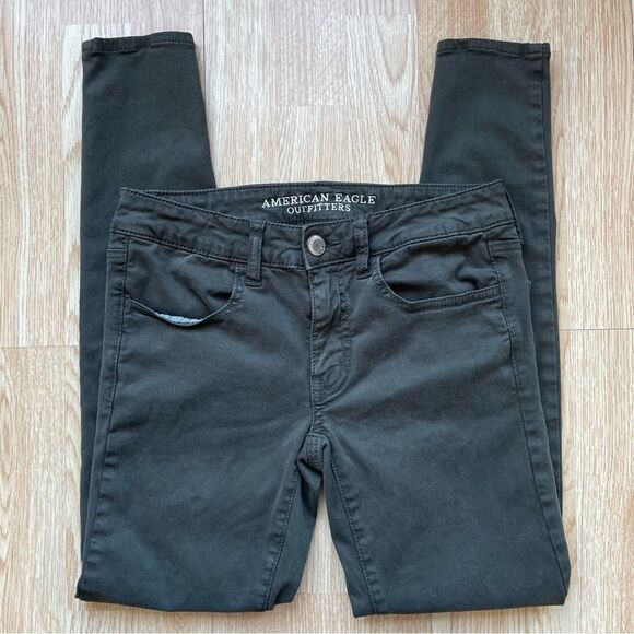 American Eagle Dark Grey/Green Jeggings - Size: 6 Regular - Picture 2 of 9